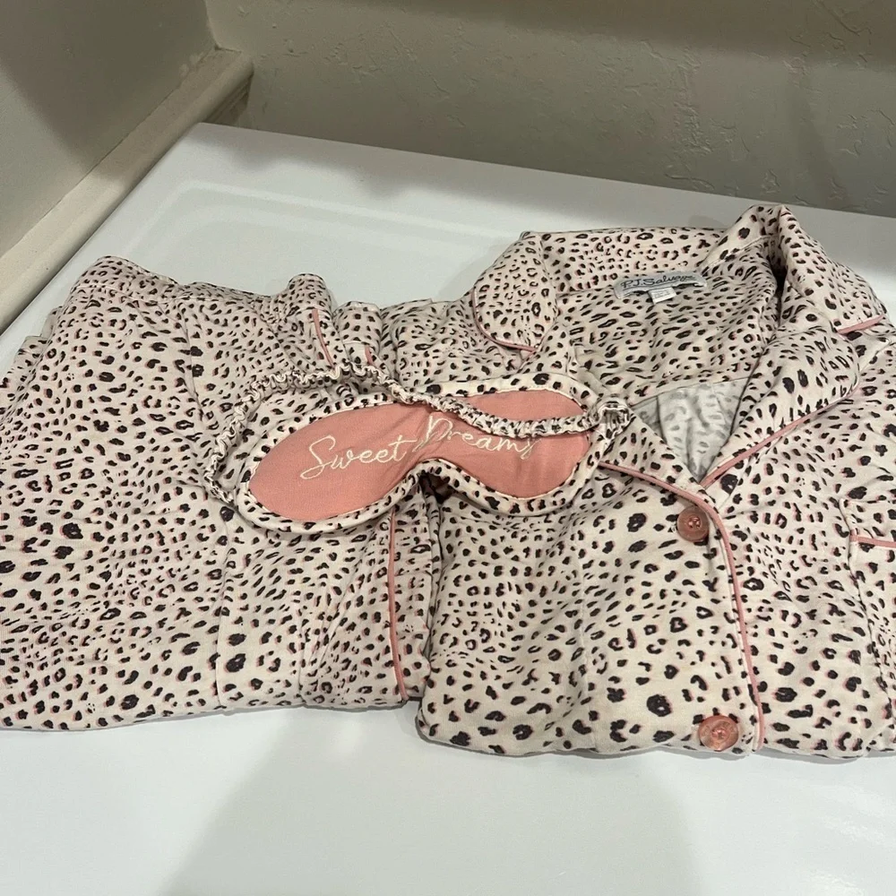 PJ Salvage Pink Leopard-Print Button Pajama Set